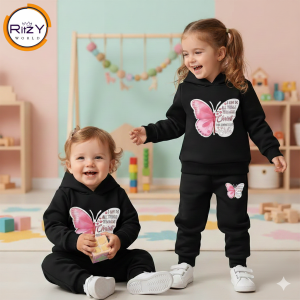 Butterfly Hoodie & Jogger Set for Kids (BH-002) Black 1-10 Years