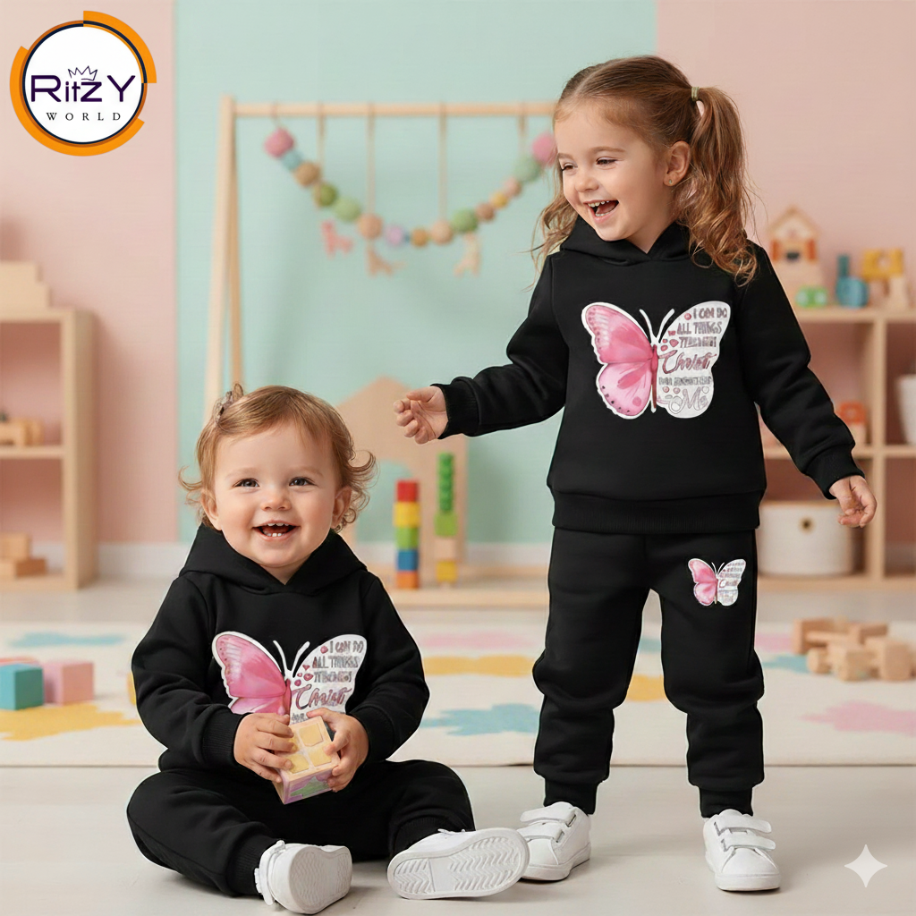 Butterfly Hoodie & Jogger Set for Kids (BH-002) Black 1-10 Years