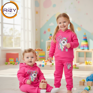 Unicorn Printed Hoodie & Jogger Set for Kids (BH-005) Hot pink 1-10 Years