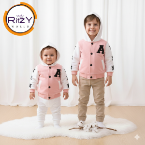 Ritzy World Star Hoodie Jacket for Kids (BH-014) Baby Pink & White 1-5 years