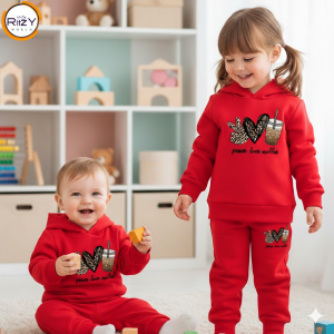 Peace Love Coffee Red Kids Hoodie & Jogger Set (BH-020) 1-10 Years
