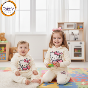 Cute Cartoon Kids Hoodie & Jogger Set (BH-030) Off White 1-10 Years