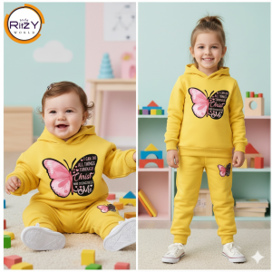 Butterfly Hoodie & Jogger Set for Kids (BH-033) Yellow 1-10 Years