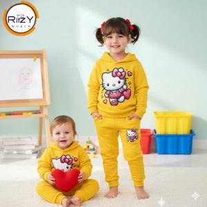 Cute Cartoon Kids Hoodie & Jogger Set (BH-040) Yellow 1-10 Years