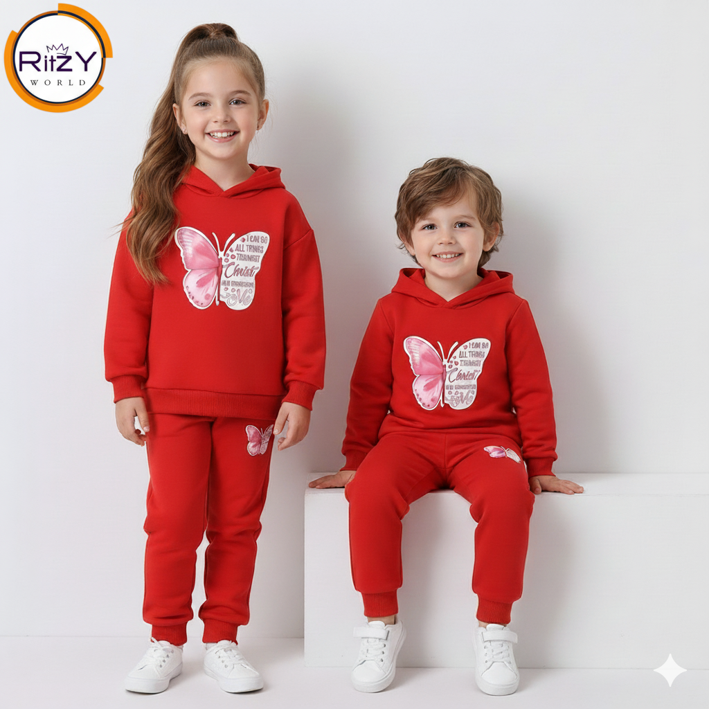 Butterfly Red Hoodie & Jogger Set for Kids (BH-042) 1-10 Years