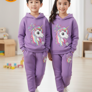 Unicorn Printed Hoodie & Jogger Set for Kids (BH-064) Purple1-10 Years