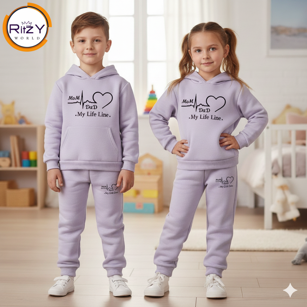 Mom & Dad My Life Line Purple Hoodie Set (BH-054) 1-10 Years