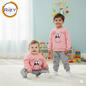 Cute Cartoon Bear Pink & Grey Sweatshirt Set (BSW-051) 1-5 Years