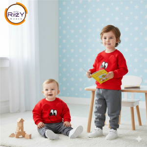 Cute Cartoon Bear Red & Grey Sweatshirt Set (BSW-053) 1-5 Years